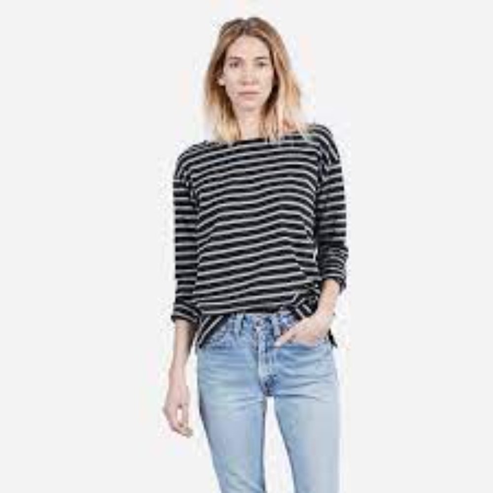 Everlane The Boxy Striped tee gray black boat neck sz S